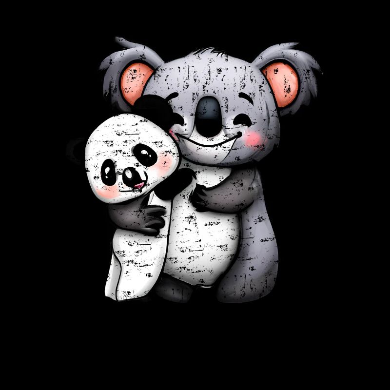 cute koala bear and panda bear squeeze grunge