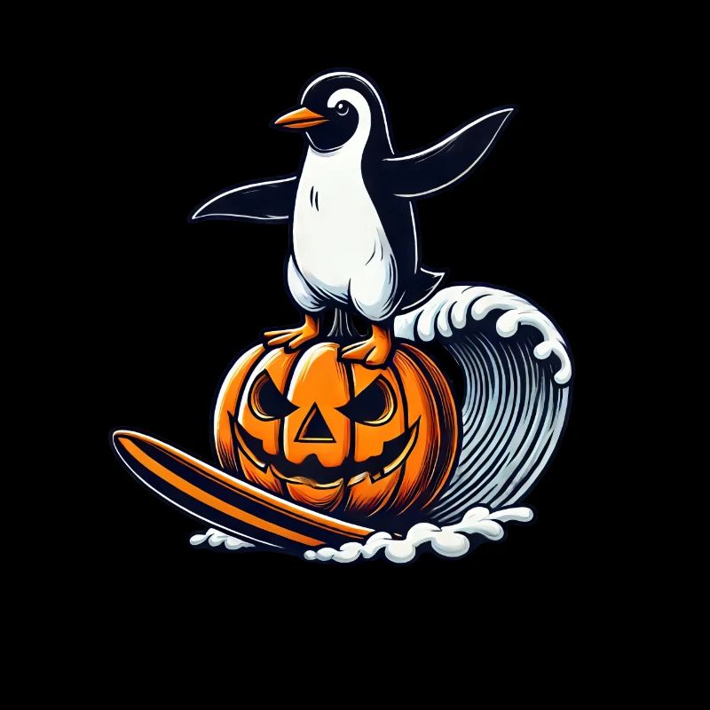 Halloween Pingouin Citrouille Surfer Planche de surf