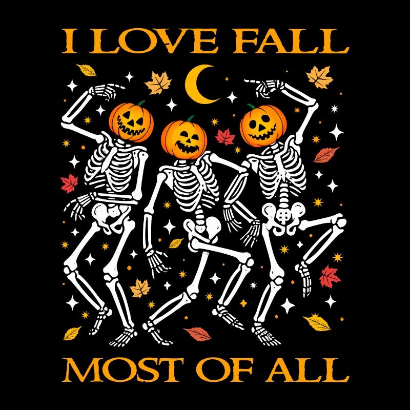 I Love Fall Funny Dancing Skeletons Autumn Fall