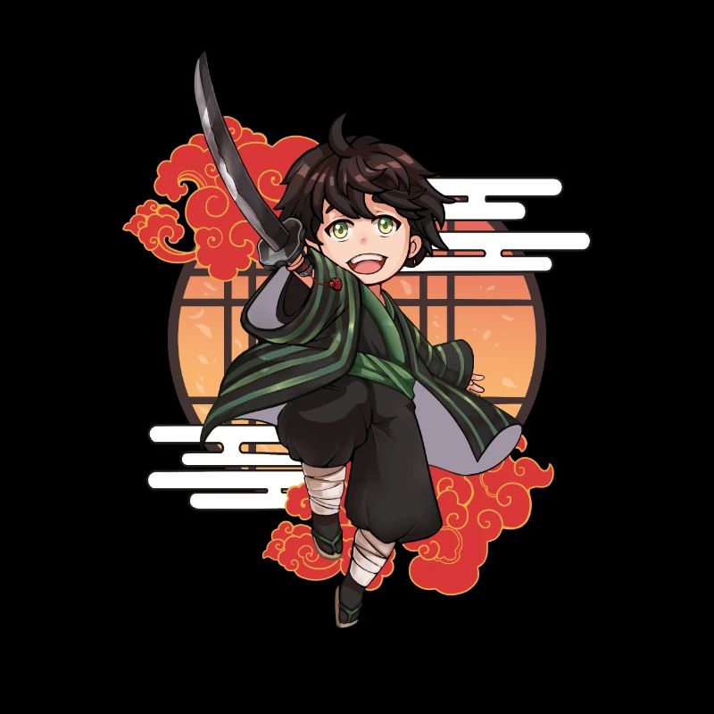 Chibi samurai boy with katana