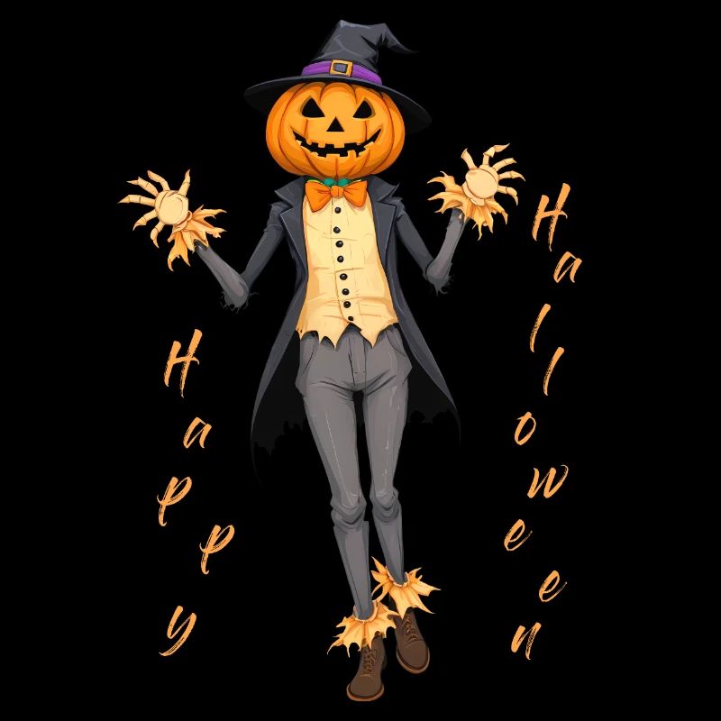 Happy Halloween Pumpkin Witch Hat Scarecrow