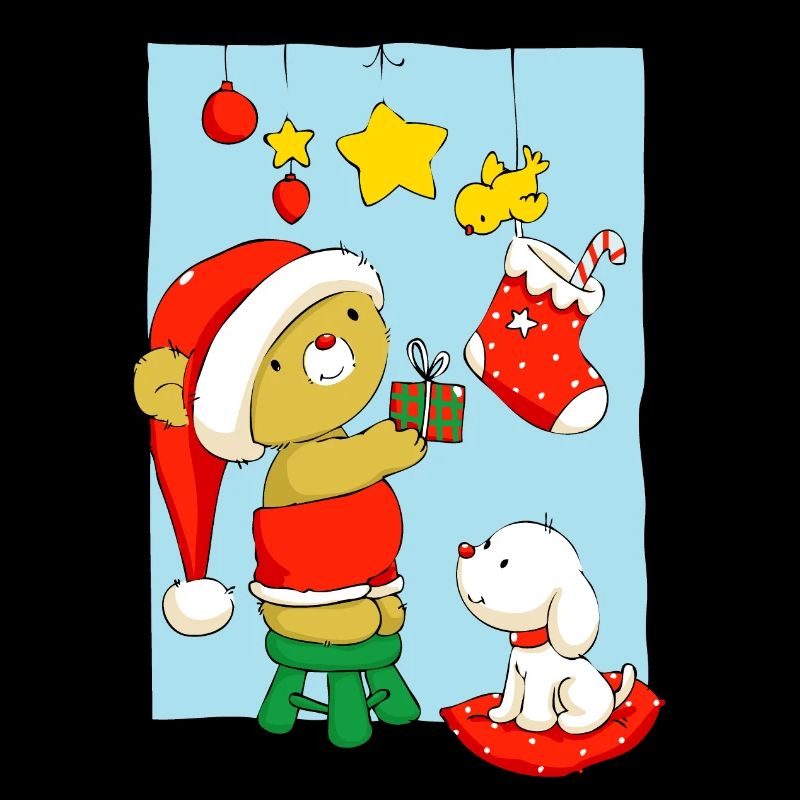 Christmas Bear doing Christmas decorations
