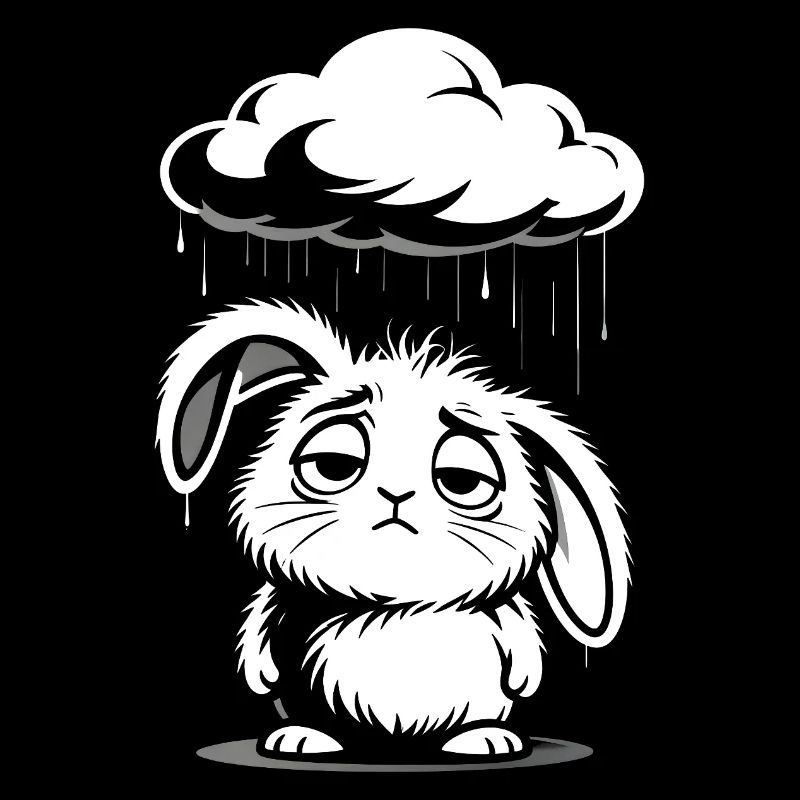 Sad Bunny - Cute Rain Cloud Design