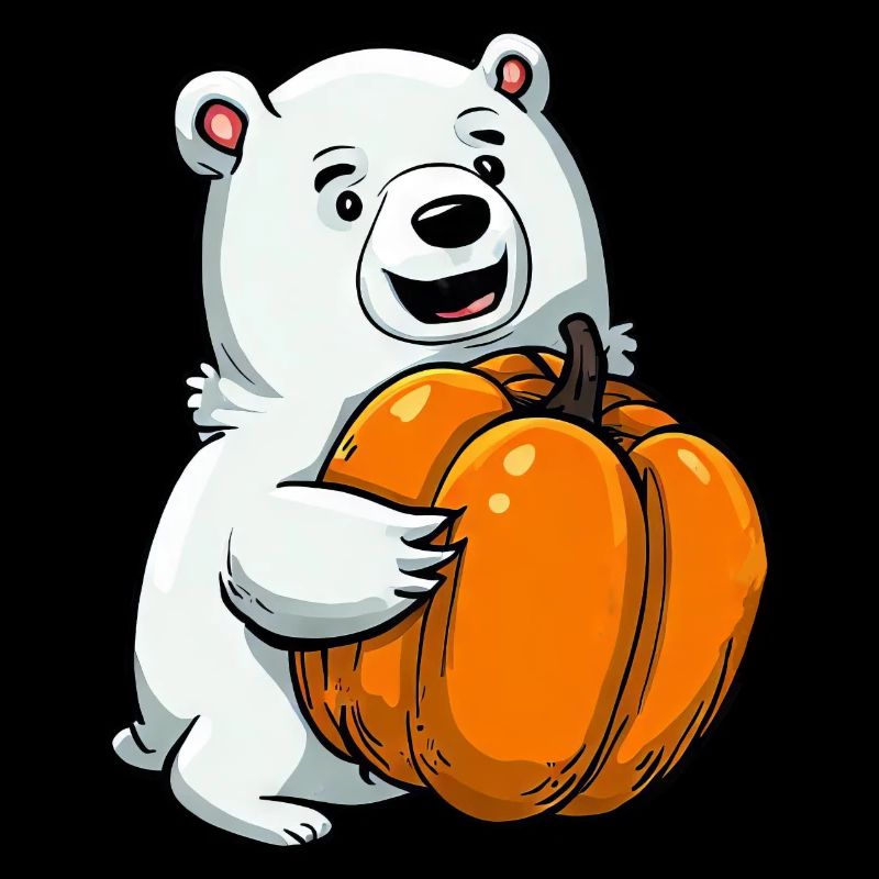 Polar bear with Halloween pumpkin