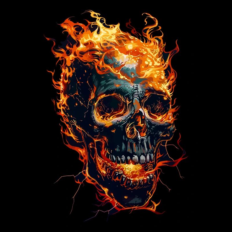 Skull Flames Crâne Feu Squelette Biker