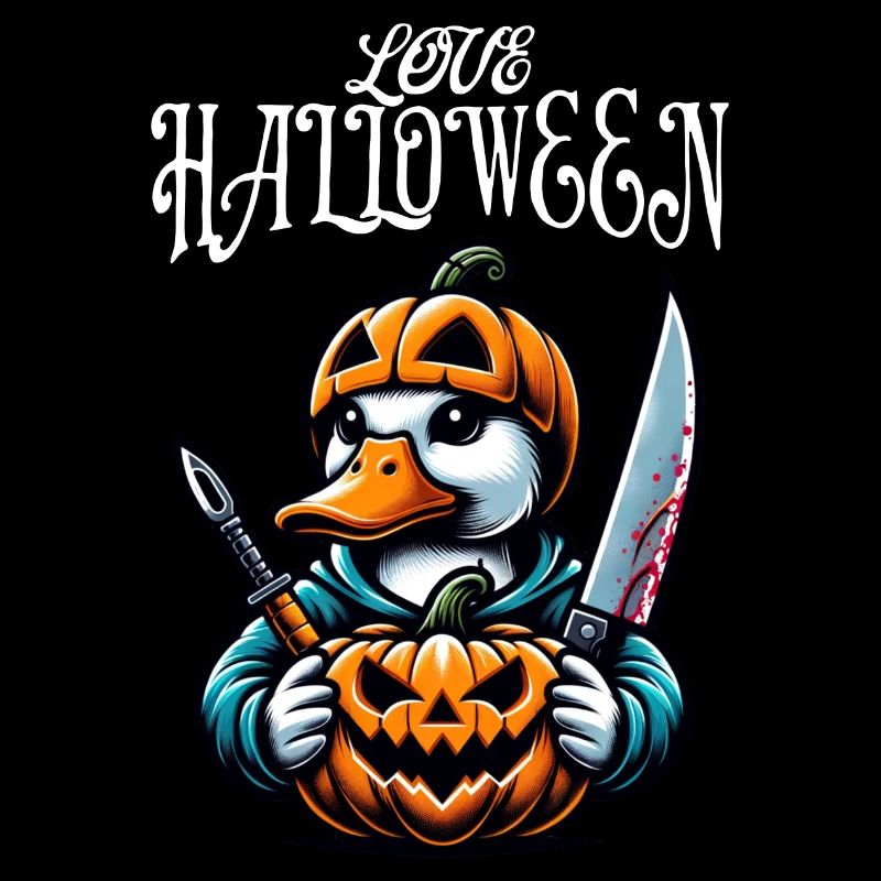 Duck with pumpkin and knife