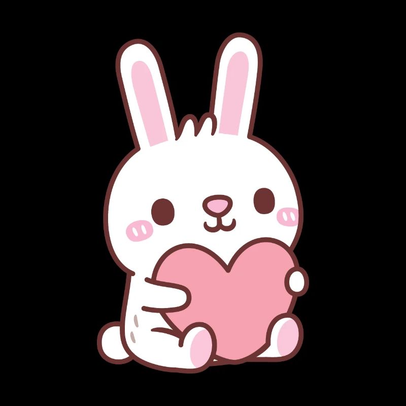 Cute White Rabbit Hugging Heart Doodle