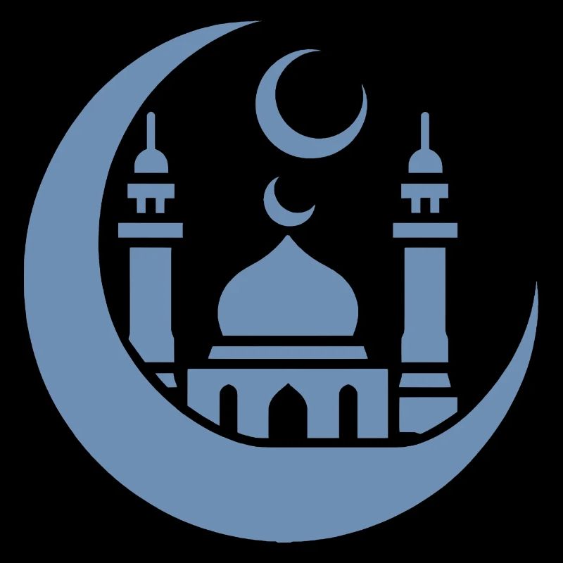 Mosque Silhouette with Crescent Moon: Islamic Art