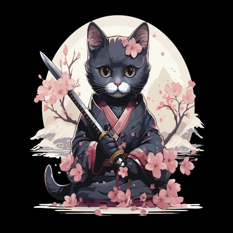 Kawaii-Katze im Samurai-Outfit im japanischen Stil
