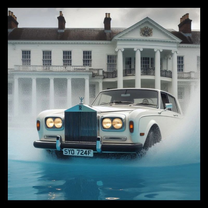 Oldtimer in beleuchteter Wasserfontänenszene
