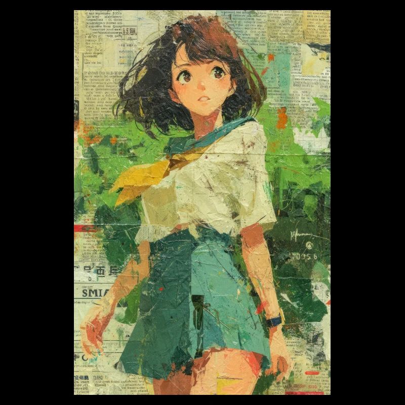 Texturierte Anime Mädchen Collage Kunst