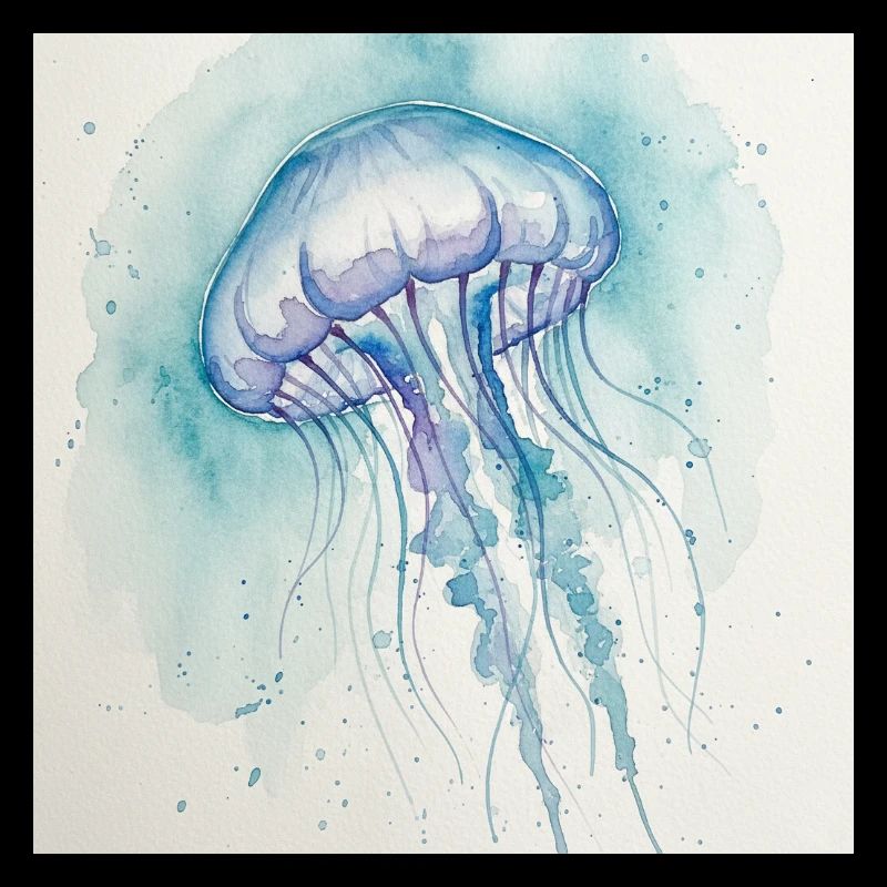 Aquarelle de Méduse, Bleu Océan
