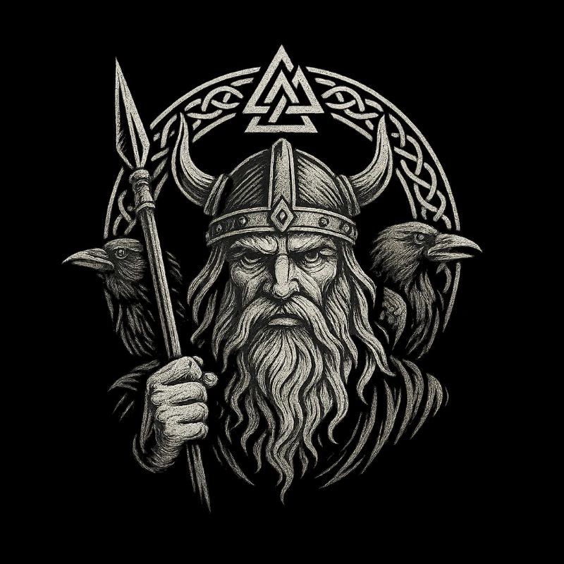 Odin : Dieu de la guerre avec les corbeaux, Hugin et Munin