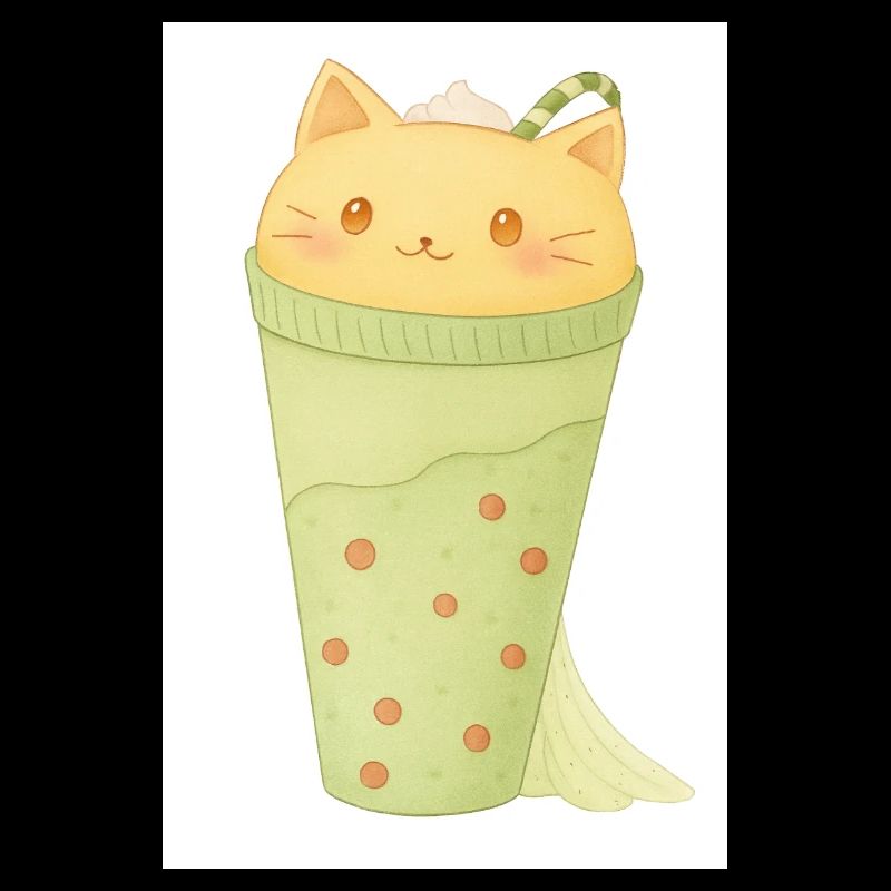 Chat Kawaii à la Menthe Bubble Tea