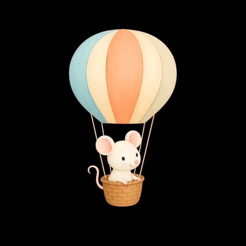 Pastel mouse in hot air balloon