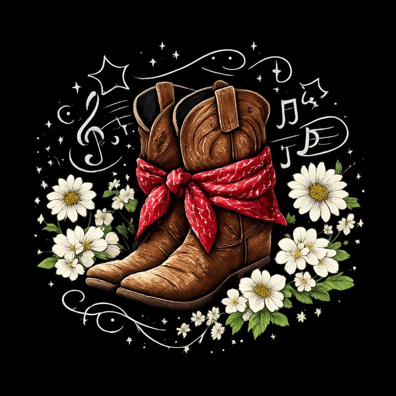 Bottes de cowboy avec fleurs de bandana rouges Notes