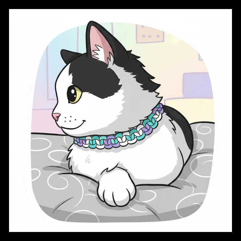 Chat avec un collier pastel