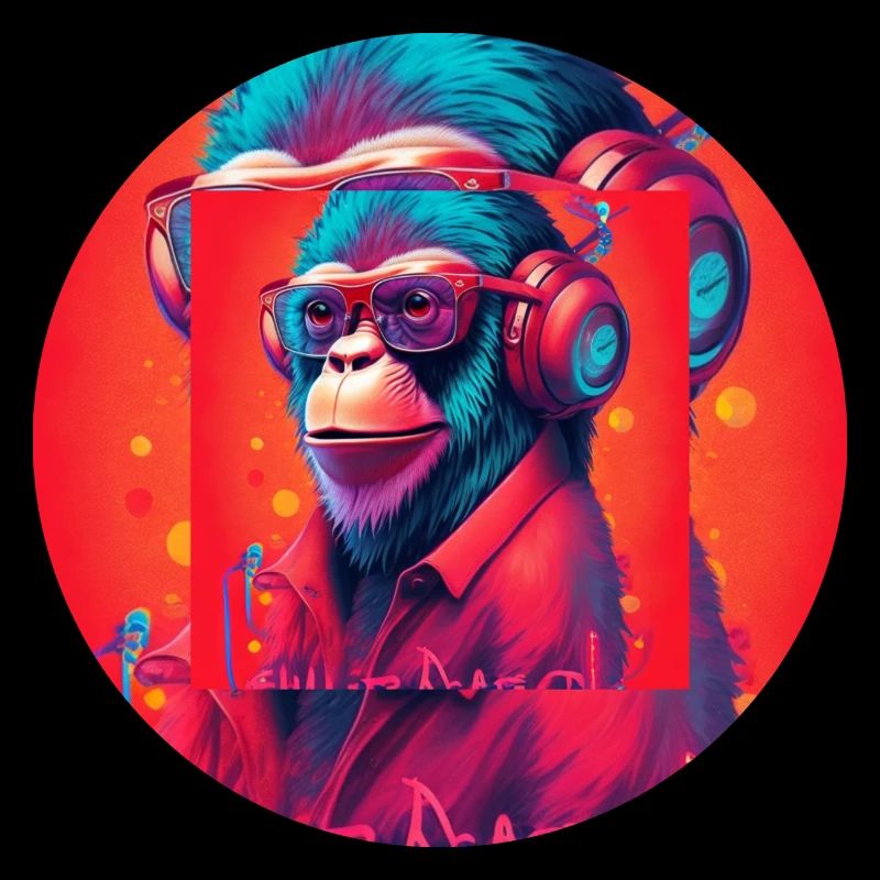 Funky Affe mit Kopfhörer und Sonnenbrille