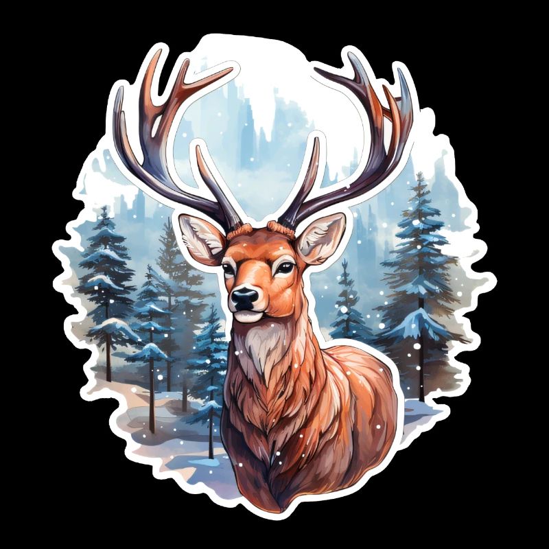 Winter landscape with deer