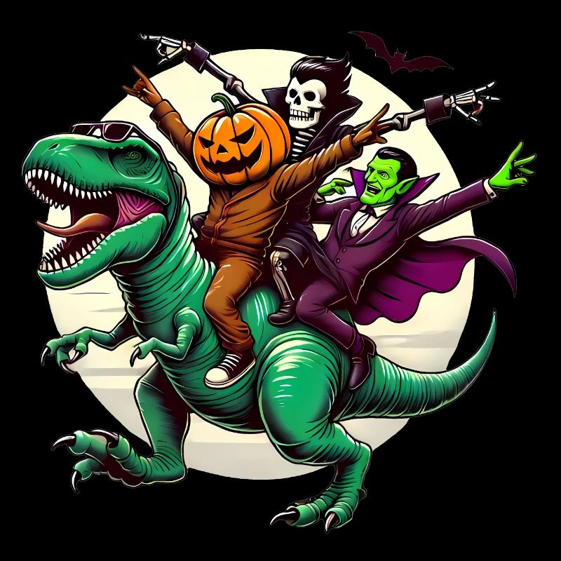 Trio effrayant Riding TRex Halloween Fun