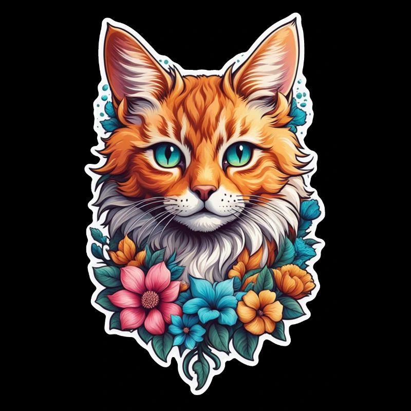 chat et fleur aquarelle