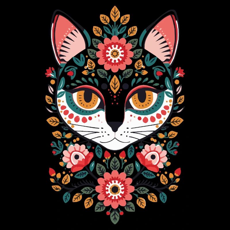 Visage de chat dans le royaume des fleurs