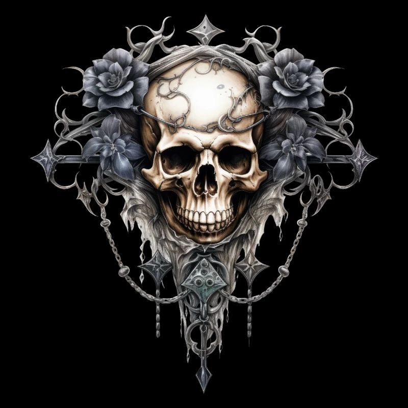 Gothic Art Print with Skull and Roses