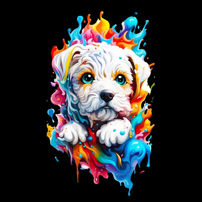 Chiot mignon avec des éclaboussures de peinture colorées