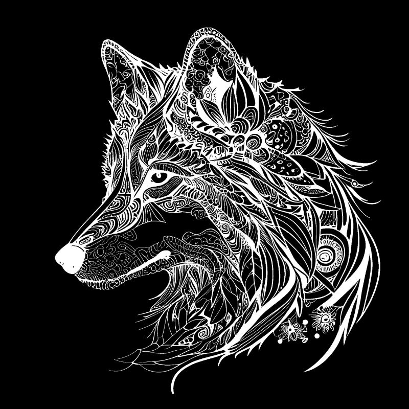Mythischer Wolf mit Boho, Azteken Muster