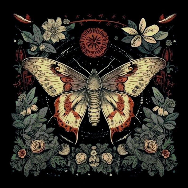 Mystical moth with magical herbarium