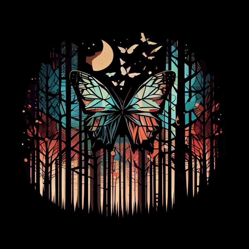 Papillon géométrique avec lune dans la forêt