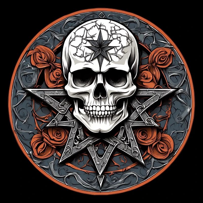 Decorated skull and pentagram in gothic style