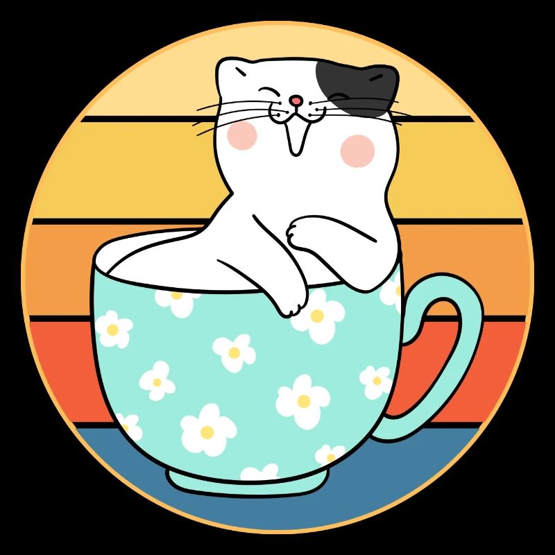 Drôle mignon Kawaii chat visage rétro coucher de soleil