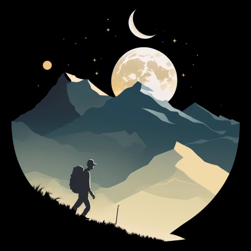 Backpackers in the mountains, moonlight