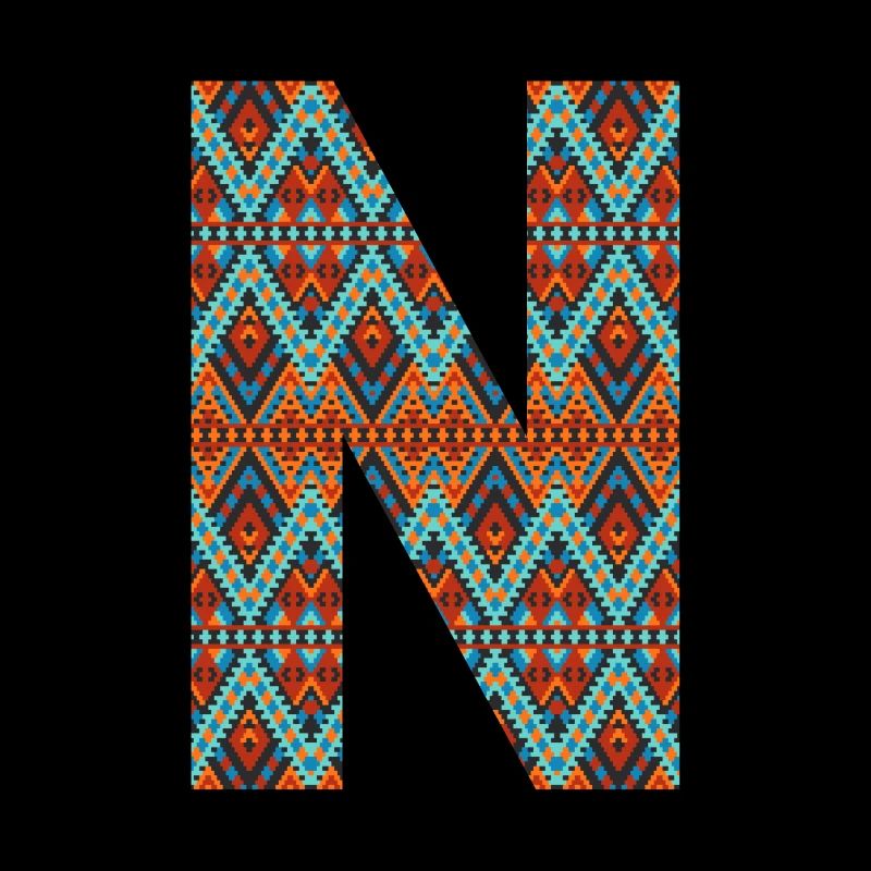 Lettre N- design boho, monogramme coloré