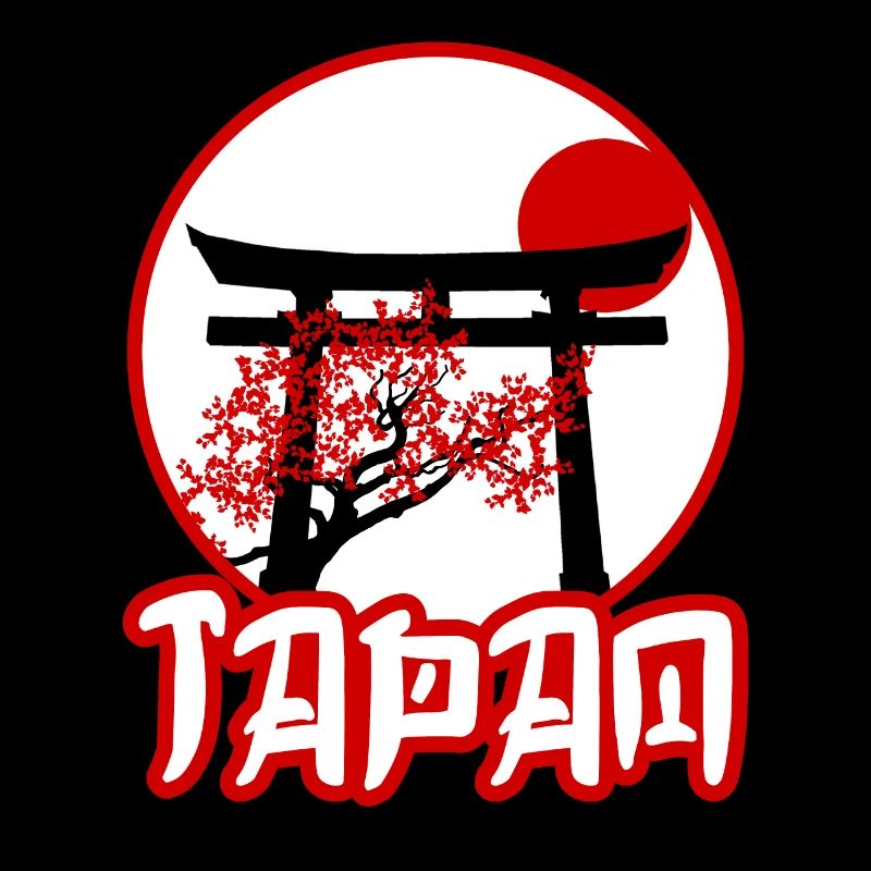 Black Torii Gate with Cherry Tree at Sunset