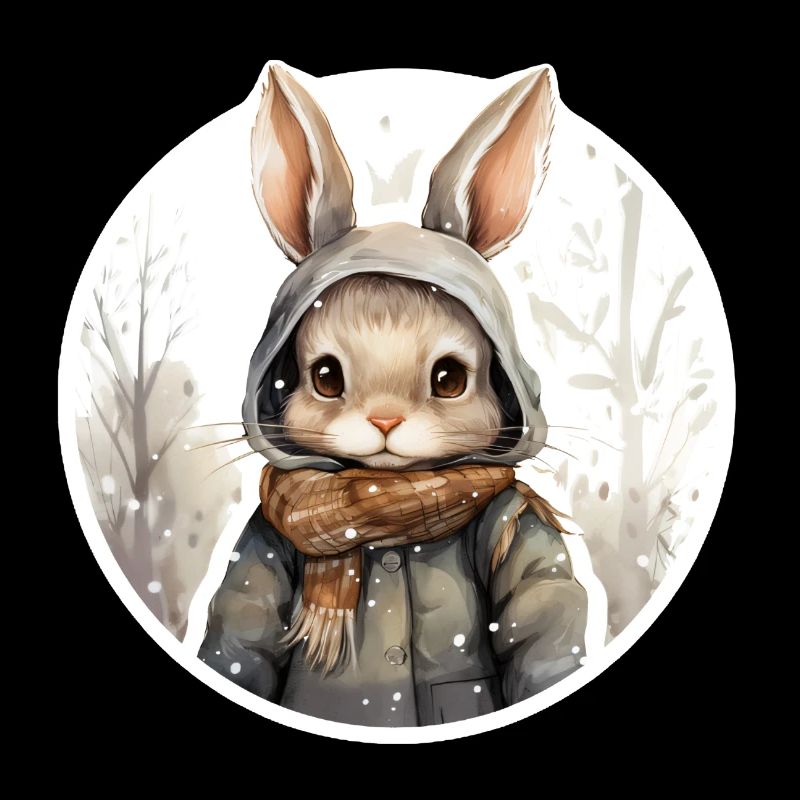 lapin mignon dans la neige avec veste et écharpe