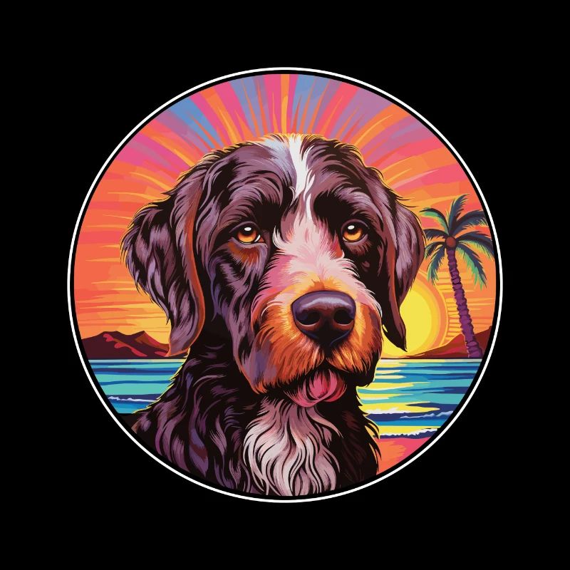 German Wirehaired Pointer Dog Breed Colorful Carto