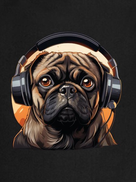 Pug with headphones