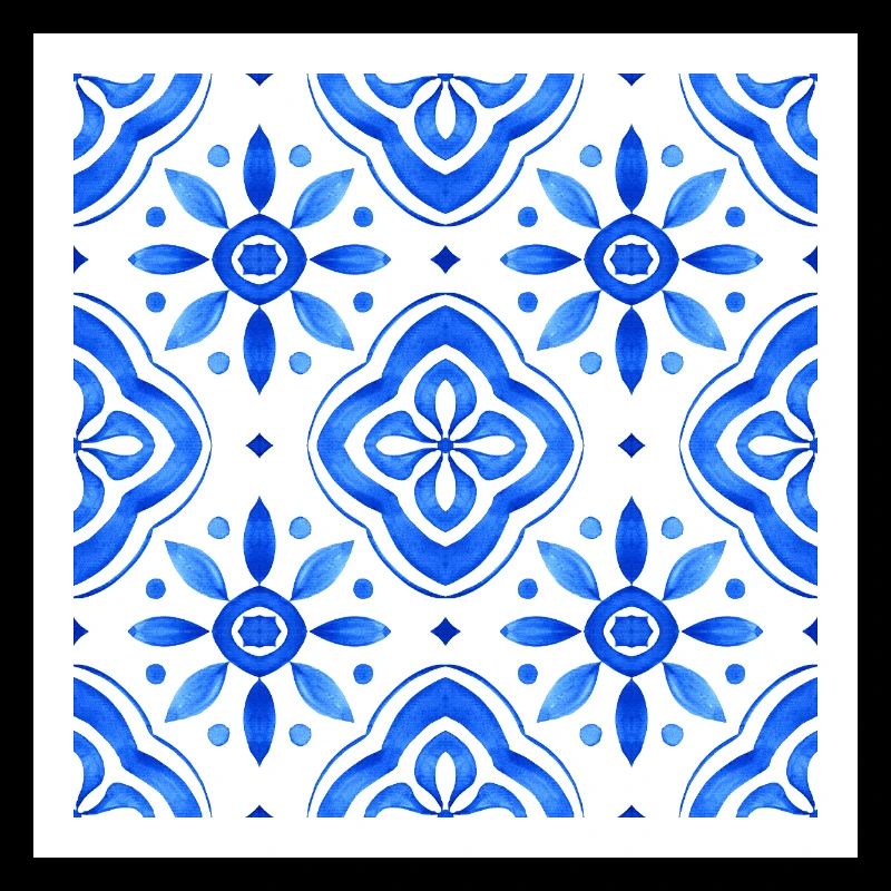 Blue Mediterranean Tile Watercolour Pattern