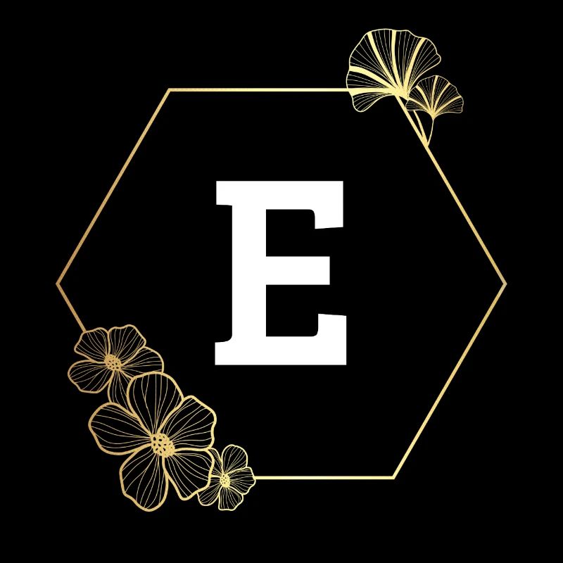 Letter e Gold Floral Frame