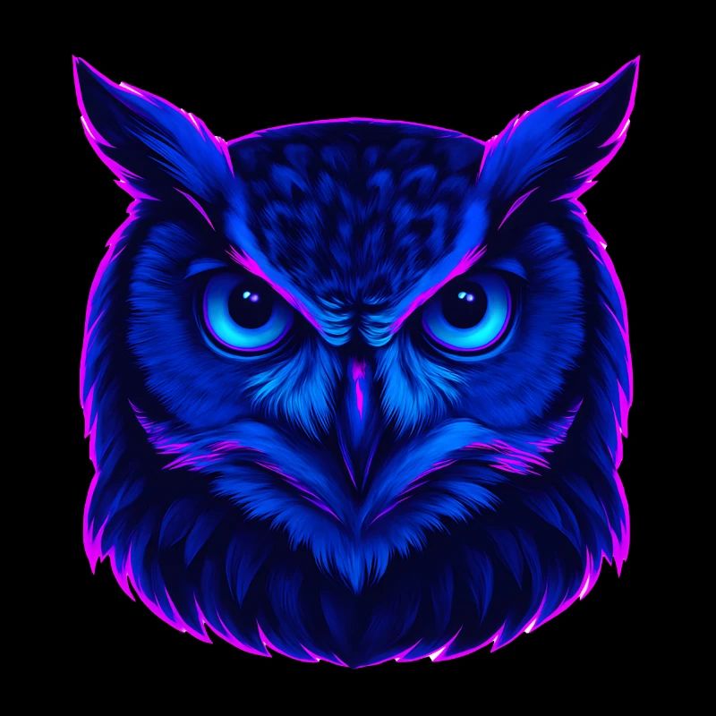 Neonblaue Eule mit intensivem Blick