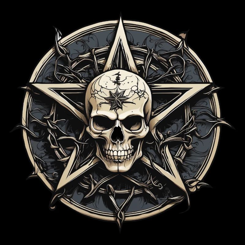 Crâne avec pentagramme de style gothique