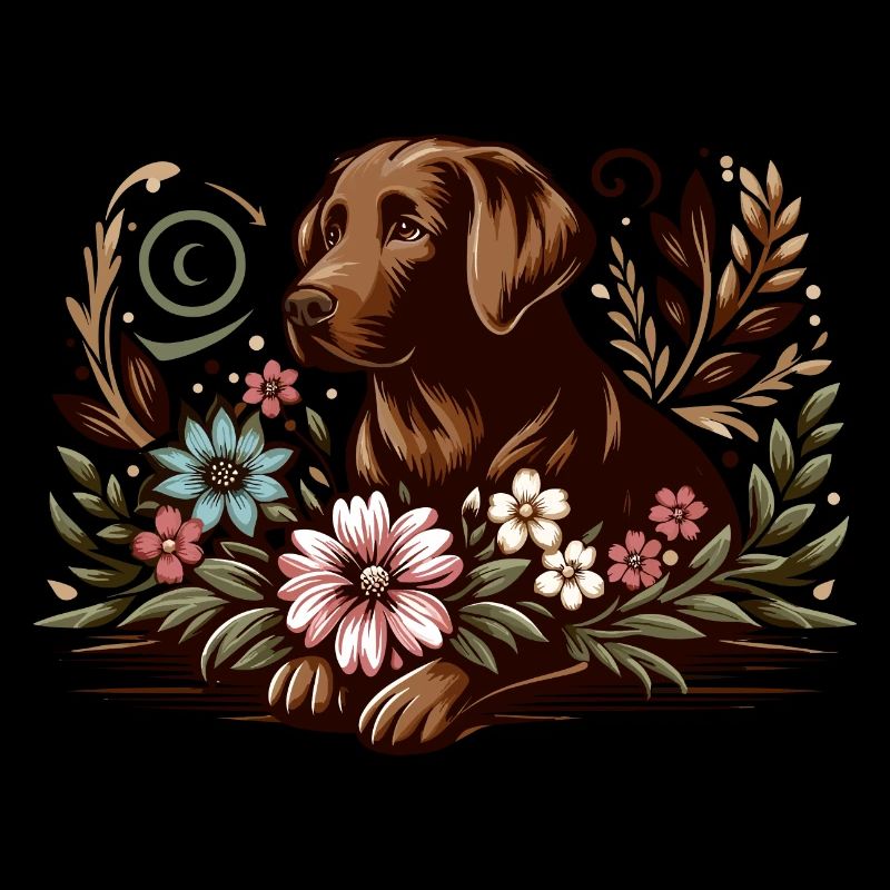 brauner Labrador Cottage Core Blumen