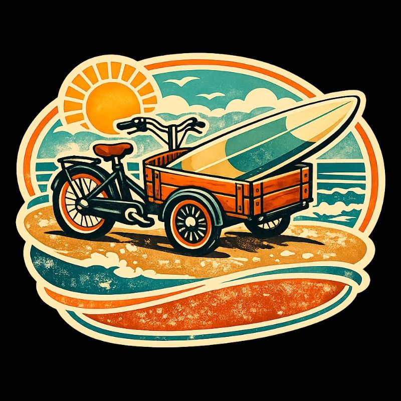 Cart rétro de planche de surf sur la plage Vélo cargo