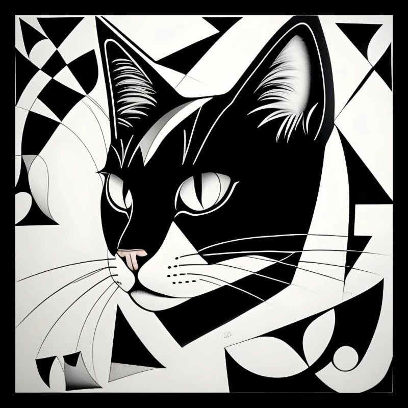 Chat : Cubiste Noir & Blanc