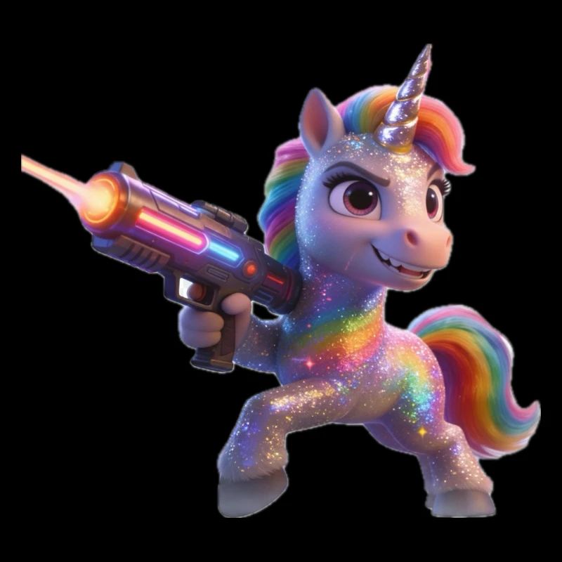 Regenbogen-Einhorn mit Laserpistole