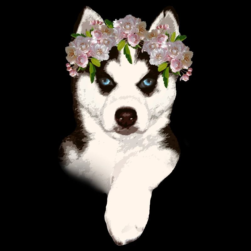Husky avec couronne de fleurs