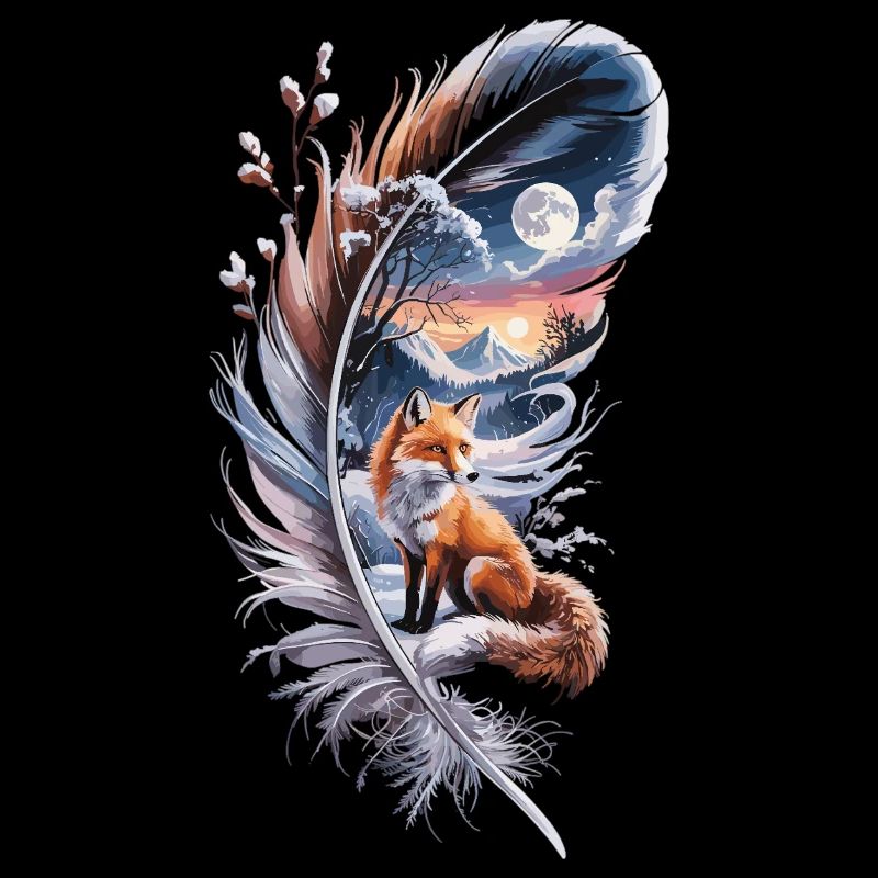 Fox in Winter Feather - Fox at Full Moon