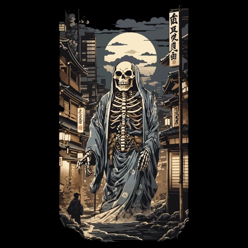 Ukiyo-E Yokai Skeleton Demon Edo Vintage Design